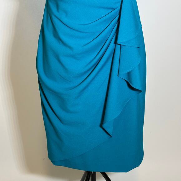 NWT New Directions Turquoise Faux Wrap Gather Sleeveless Sheath Dress Womens 6 - Picture 3 of 13